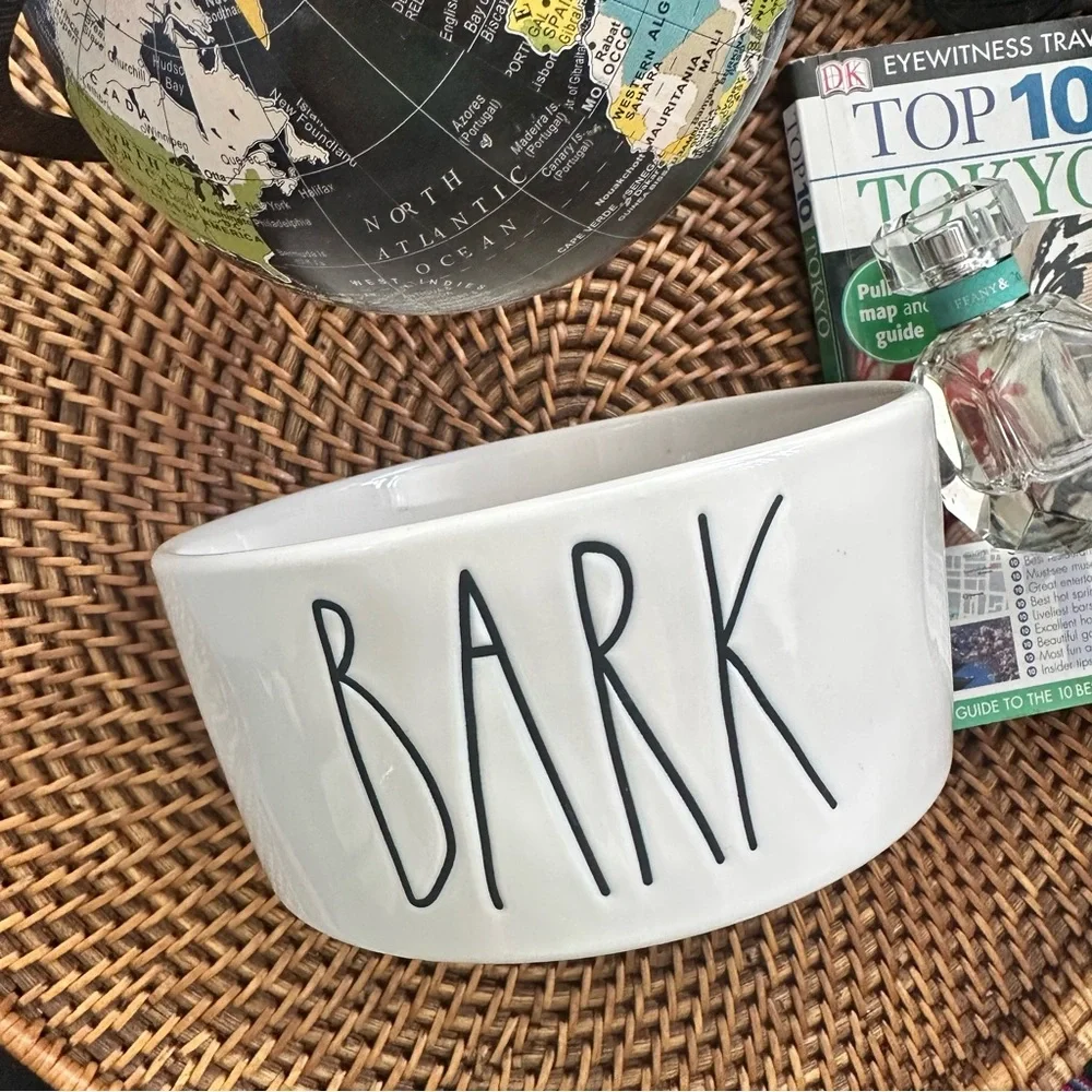 Rae Dunn by Magenta White “BARK” Pet Food or Water 6” Ceramic Bowl